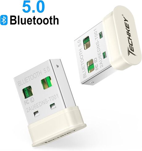 USB Bluetooth Adapter for PC Receiver - Techkey Mini Bluetooth 5.0 EDR Dongle Transmitter for Computer Desktop Transfer for Headset Speaker Keyboard Mouse Printer Windows11/10/8.1/8/7 (Pearl White) in Saudi Arabia