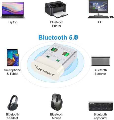 USB Bluetooth Adapter for PC Receiver - Techkey Mini Bluetooth 5.0 EDR Dongle Transmitter for Computer Desktop Transfer for Headset Speaker Keyboard Mouse Printer Windows11/10/8.1/8/7 (Pearl White) in Saudi Arabia