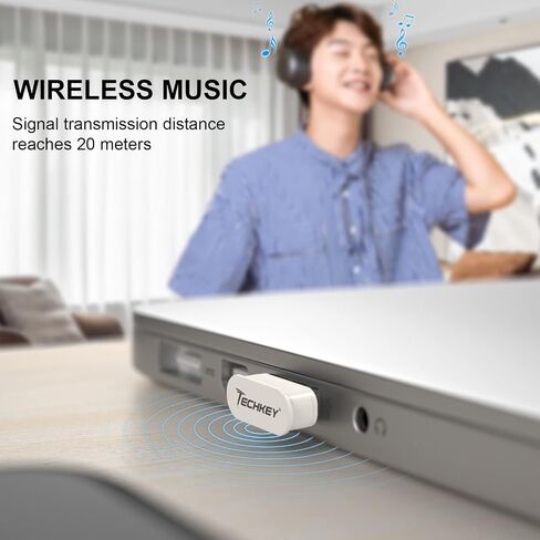 USB Bluetooth Adapter for PC Receiver - Techkey Mini Bluetooth 5.0 EDR Dongle Transmitter for Computer Desktop Transfer for Headset Speaker Keyboard Mouse Printer Windows11/10/8.1/8/7 (Pearl White) in Saudi Arabia