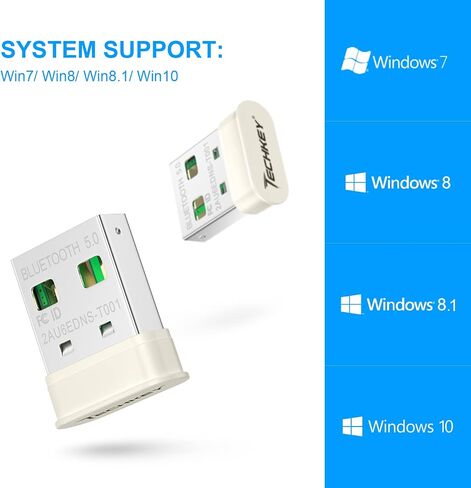 USB Bluetooth Adapter for PC Receiver - Techkey Mini Bluetooth 5.0 EDR Dongle Transmitter for Computer Desktop Transfer for Headset Speaker Keyboard Mouse Printer Windows11/10/8.1/8/7 (Pearl White) in Saudi Arabia