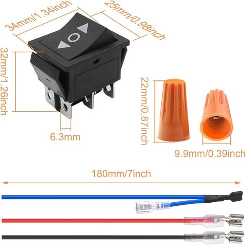 مفتاح الروك 6 دبوس 3 أوضاع تشغيل/إيقاف/تشغيل مؤقت تبديل قطبية مفتاح عكسي تيار مستمر 12 فولت 10 أمبير للتحكم في المحرك تيار متردد 110 فولت-220 فولت DPDT زر هزاز للسيارة والقارب مع سلك، قطعتان in Kuwait