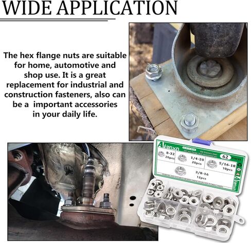 مجموعة متنوعة من صواميل سداسية من الفولاذ المقاوم للصدأ 304، 4 مقاسات SAE 62 قطعة، 8-32، 1/4-20، 5/16-18، 3/8-16 Q-073-BOX in Kuwait