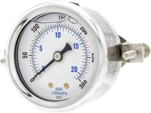 مقاييس PIC 203L-204H لوحة U-Clamp مثبتة على مقياس ضغط مملوء بالغليسيرين مع حافظة/إطار SS، أجزاء داخلية من النحاس، عدسة PC، قرص 2 بوصة، نطاق 0/300 رطل لكل بوصة مربعة، 1/4 بوصة ذكر NPT in Kuwait