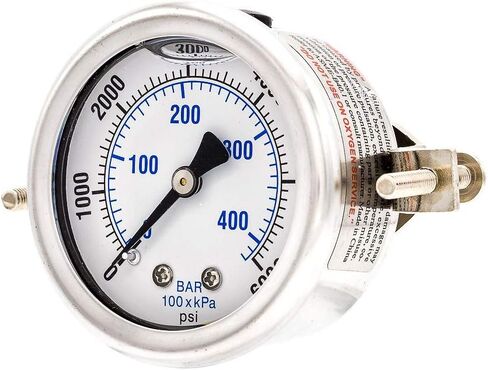 مقاييس PIC 203L-204H لوحة U-Clamp مثبتة على مقياس ضغط مملوء بالغليسيرين مع حافظة/إطار SS، أجزاء داخلية من النحاس، عدسة PC، قرص 2 بوصة، نطاق 0/300 رطل لكل بوصة مربعة، 1/4 بوصة ذكر NPT in Kuwait