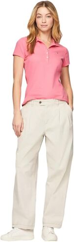 TOMMY HILFIGER Women's Slim Fit Stretch Cotton Mesh Polo Shirt, GlamourPink, S in Saudi Arabia