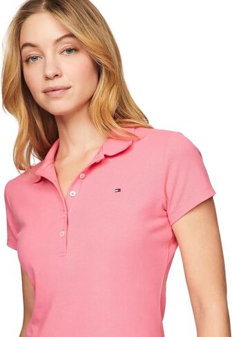 TOMMY HILFIGER Women's Slim Fit Stretch Cotton Mesh Polo Shirt, GlamourPink, S in Saudi Arabia