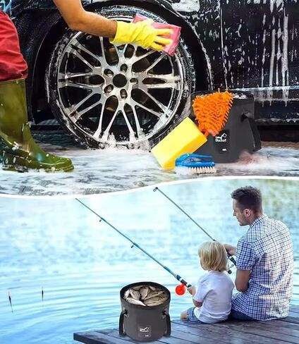 Folding Bucket 5 Gallon, 2 Pack Fishing Bucket Container Folding Water Bucket Portable Wash Basin for Outdoor Travelling Camping Gardening Hiking Backpacking Fishing Car Washing(Blue) in Saudi Arabia