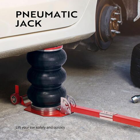 SPECSTAR 3 Ton Air Bag Jack with Wheels, 6600lbs Pneumatic Car Jack with Adjustable Long Handle, Lift Range 5.3 Inch to 15.8 Inch, 3-5S Fast Lifting, Red in Saudi Arabia
