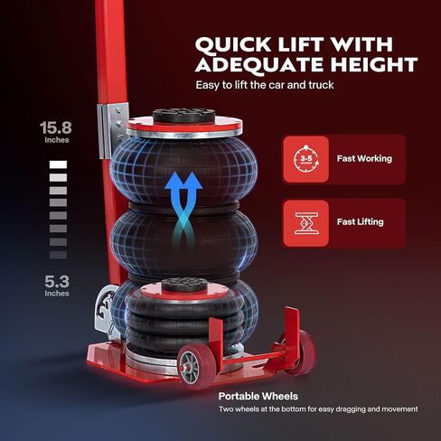 SPECSTAR 3 Ton Air Bag Jack with Wheels, 6600lbs Pneumatic Car Jack with Adjustable Long Handle, Lift Range 5.3 Inch to 15.8 Inch, 3-5S Fast Lifting, Red in Saudi Arabia