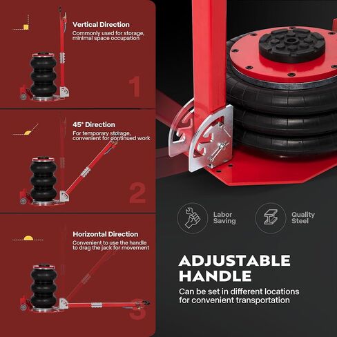 SPECSTAR 3 Ton Air Bag Jack with Wheels, 6600lbs Pneumatic Car Jack with Adjustable Long Handle, Lift Range 5.3 Inch to 15.8 Inch, 3-5S Fast Lifting, Red in Saudi Arabia