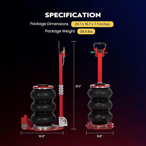 SPECSTAR 3 Ton Air Bag Jack with Wheels, 6600lbs Pneumatic Car Jack with Adjustable Long Handle, Lift Range 5.3 Inch to 15.8 Inch, 3-5S Fast Lifting, Red in Saudi Arabia