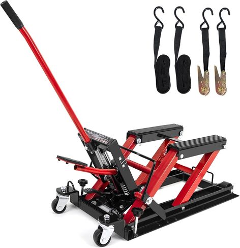 رافعة هيدروليكية للدراجات النارية، رافعة مقصية ATV بقدرة 1500 رطل، حامل رافعة دراجة نارية محمول مع 4 عجلات، حامل رافعة هيدروليكي يعمل بالقدم، طاولة رفع للدراجات النارية لـ ATV UTV in Kuwait