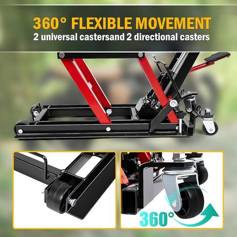 رافعة هيدروليكية للدراجات النارية، رافعة مقصية ATV بقدرة 1500 رطل، حامل رافعة دراجة نارية محمول مع 4 عجلات، حامل رافعة هيدروليكي يعمل بالقدم، طاولة رفع للدراجات النارية لـ ATV UTV in Kuwait