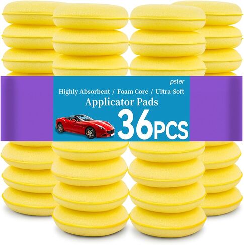 PSLER 36 Pack Foam Applicator Pads - Foam Car Wax Applicator Pad Detailing Round 4 inch Polishing Sponges for Car Wax Applicator Pad -Yellow in Saudi Arabia