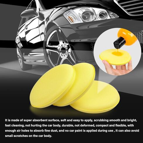 PSLER 36 Pack Foam Applicator Pads - Foam Car Wax Applicator Pad Detailing Round 4 inch Polishing Sponges for Car Wax Applicator Pad -Yellow in Saudi Arabia