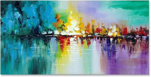 Large Abstract Cityscape Wall Art Textured Work Handmade Modern City Skyline Reflection Canvas Oil Painting Colorful Landscape Artwwork in Saudi Arabia