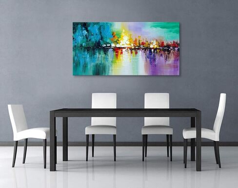 Large Abstract Cityscape Wall Art Textured Work Handmade Modern City Skyline Reflection Canvas Oil Painting Colorful Landscape Artwwork in Saudi Arabia
