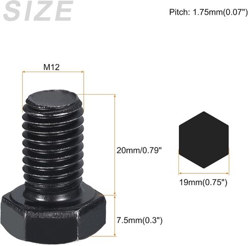 Hex Bolts (M12-1.25x35mm) 5Pcs, 8.8 Grade Carbon Steel Fully Threaded Black Oxide, Coarse Thread UNC Hex Head Screw Bolt - for Furniture Repair in Saudi Arabia