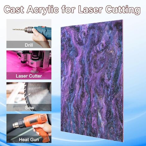 Glitter Pearlescent Acrylic Sheet for Laser Cutting 12x8 Inch Sparkly Water Stream Pearl Plastic Sheet 1/8 Thickness Star Starry for Laser Engraving, Crafts,DIY Projects (12x8 Inch, Mixed Color, 1) in Saudi Arabia