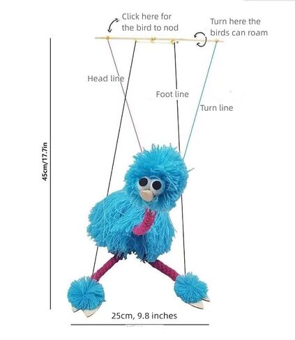 （3 Days Local Delivery） Ostrich Marionette Puppet,Ostrich String Puppet，Exercise Hand-Brain Balance，Marionette Puppets，Exercise Children's Coordination Ability (Blue Ostrich) in Saudi Arabia
