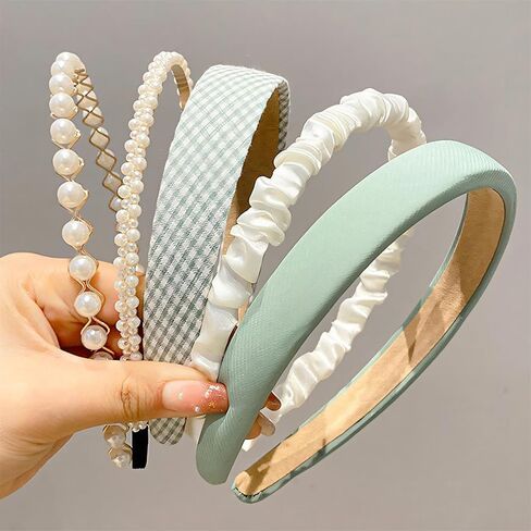 7pc Headbands for Women Girls Headbands Set, Non Slip Floral Headbands Padded Headbands Cute Pearl Headband for Girls Vintage Wide Headband in Kuwait