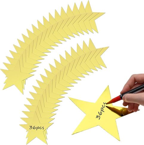 Prasacco 36 Pieces Gold Star Cutouts, 15cm/5.9inch Metallic Star Cutouts Double Printed Paper Stars Decoration Large Gold Stars Glitter Stars for Wedding Party Supplies Classroom Wall Decorations in Saudi Arabia
