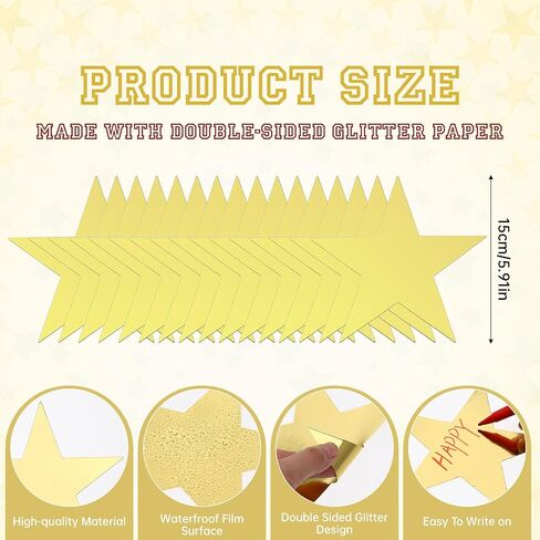 Prasacco 36 Pieces Gold Star Cutouts, 15cm/5.9inch Metallic Star Cutouts Double Printed Paper Stars Decoration Large Gold Stars Glitter Stars for Wedding Party Supplies Classroom Wall Decorations in Saudi Arabia