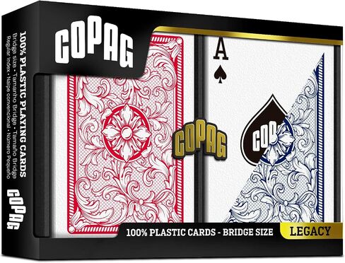 Copag Legacy Design 100% Plastic Playing Cards, Bridge Size (Narrow) Regular Index Red/Blue in Saudi Arabia