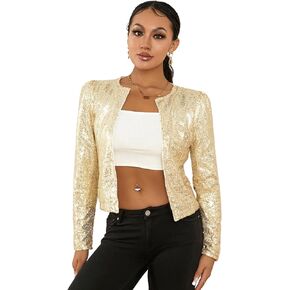 Cropped Tops for Women Long Sleeve Open Front Cardigan Shrug Blazer Solid Sequins Glitter Crop Jacket Party Clubwear in Kuwait