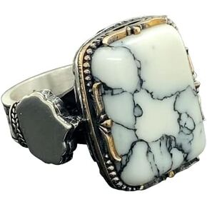Sterling Silver Ring, White Turquoise Stone, Howlite Stone Ring,Natural Stone, Ottoman Men Ring, Turkish handmade, Gift for Him in Kuwait