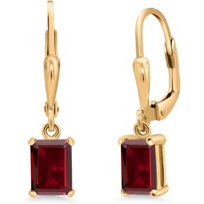 أقراط متدلية من Gem Stone King مطلية بالذهب الأصفر عيار 18 قيراط وأحجار كريمة من الفضة المطلية بالأحجار الكريمة | قطع الزمرد 7X5MM الأقراط Leverback للنساء in Kuwait