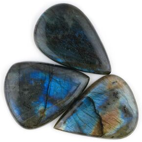 ColouredRocks (3 قطع) (40-50 مم) أحجار كريمة كابوشون كبيرة على شكل كمثرى من اللابرادوريت للشفاء والتأمل والحماية، بلورات طبيعية فضفاضة، ظهر مسطح بالجملة، مستلزمات صناعة المجوهرات، DIY، الصياغة in Kuwait