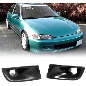 Front Bumper Brake Air Ducts, Compatible with 1992-1995 Honda Civic 2DR Coupe 3DR Hatchback, Polyurethane(PU) Fog Light Covers, Unpainted Black in Kuwait