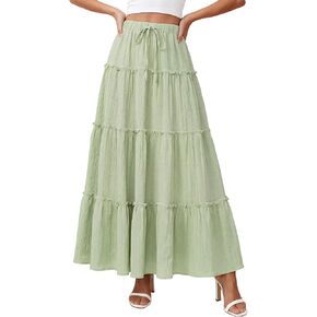 DERAX Womens Boho Maxi Skirt Flowy Ruffle Tiered Elastic High Waisted A Line 2026 Spring Summer Beach Vacation Long Skirts in Kuwait