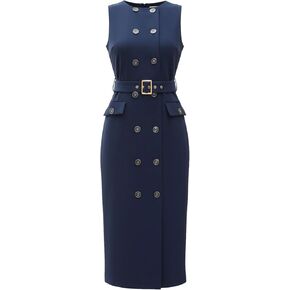 فستان Allegra K مزدوج الصدر لفساتين العمل النسائية الأنيقة بحزام بدون أكمام in Kuwait