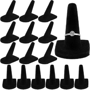 حامل عرض حلقي مخملي أسود 16 قطعة، منظم حامل عرض المجوهرات مقاس 2 × 2 بوصة للبيع بالتجزئة وعرض وتخزين خاتم الخطوبة in Kuwait