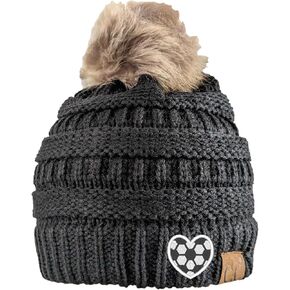 Women's Custom Soccer Themed Beanie for Mom Wife Fan Player Etc, Monogrammed Heart Shaped Ball Fall Winter Hat Sewn Toque, Embroidered Spirit Wear Games Clothing Present, College High School in Kuwait