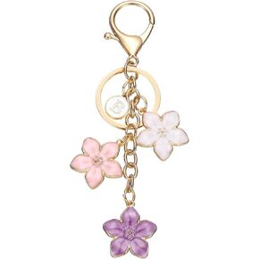 Initial Keychain Cute Flower Charms, Floral Keychains Accessories Letter Keyring Enameled Purse Charms Cherry Blossom in Kuwait