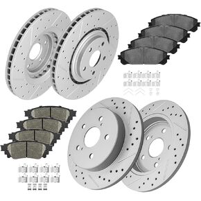 Front and Rear Drilled & Slotted Disc Brake Rotors Ceramic Brake Pads Kit for 2015-2017 Lexus NX200t, 2018-2021 NX300, 2015-2021 NX300h in Kuwait