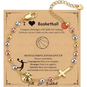 ADRAMATA Volleyball Softball Soccer Basketball Baseball Football Tennis Bracelet for Women 14K Gold Plated Cross Charm Rosary Bracelet with Sport Card Christian Jewelry Easter Team Coach Players Gift in Kuwait
