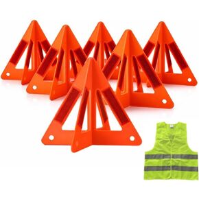 Safety Triangles for Vehicles, 6 Set Emergency Warning Reflective Triangles, Modular Two-Piece Design, High Visibility Roadside Safety Triangles for Car, Truck, SUV in Saudi Arabia
