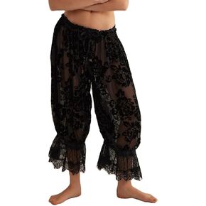 سراويل بلومر للسيدات سراويل دانتيل مكشكشة بخصر مطاطي سراويل زلات واسعة سراويل داخلية من الدانتيل سراويل بيجامة in Kuwait