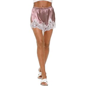 شورت نسائي من الدانتيل والحرير الساتان، شورت بيجامة بخصر مطاطي Y2K، كلسون فرنسي حريري، نصف زلة، جزء سفلي صغير من Pjs in Kuwait