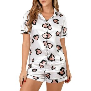 إمرأة بيجامة من الساتان لطيف الحلو القلب طباعة Pjs الحرير قصيرة الأكمام زر أسفل قميص سراويل بوكسر الملابس الداخلية Pj مجموعات in Kuwait