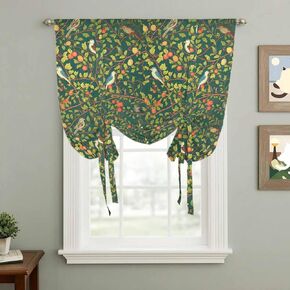 Botanical Birds Tie Up Curtains for Window, Art Abstract Leaves Green Thermal Insulated Balloon Shade Adjustable Rod Pocket Curtains Valance Panels for Kitchen Bathroom Café 52'' x 63'' in Saudi Arabia