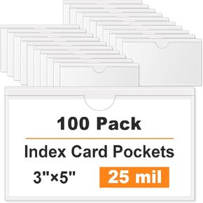 TOTiyea 50 Pack Clear Adhesive Pockets for Index Card Sleeves and Planners, Top Loading, Plastic Label Holder for Note Cards (5x7 Inches) in Kuwait