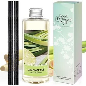 STRN Reed Diffuser Essential Oil Refill, Lemongrass Scent 200ml with Sticks, Long-Lasting Aromatherapy, Natural Fragrance Liquid with Eco-Friendly Bottle for Home, Bedroom, Spa in Kuwait