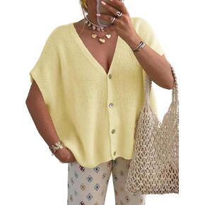 Women's Spring Oversized Cardigans Batwing Short Sleeve Lightweight Button Knit Sweater Vest Tops in Kuwait