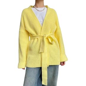 GGUHHU Open Front Cardigan for Women, V-Neck Long Sleeve Solid Color Wrap Sweater Coat with Belt in Kuwait