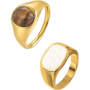 YeGieonr Gold Rings for Women Non Tarnish 2pcs Set, Signet & Chunky Statement Rings, Waterproof, 18K Gold Plated Stainless Steel – Fashion Jewelry Gift in Kuwait